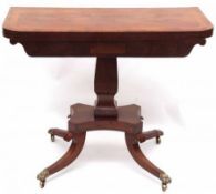 A Regency Period Mahogany Card Table, of rectangular form with rounded front corners, the folding