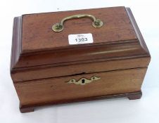 An 18th Century Mahogany Tea Caddy with ogee top and central brass carry handle, raised on bracket