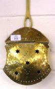 A 19th Century Brass Chestnut Roaster, with hinged and pierced cover and waisted body to a plain and