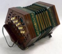 A mid-19th Century Concertina, No 266, made in Germany, 20 keys, pierced rosewood hexagonal ends,