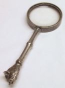 A Cast Metal Desk Magnifying Glass, the plain circular mount with rope-twist inset enclosing a