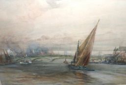 CHARLES J LAUDER, SIGNED, WATERCOLOUR, View on The Thames, 14” x 20”