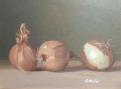 ROBERT McKELLAR, SIGNED, OIL, “Three Onions”, 6” x 8”