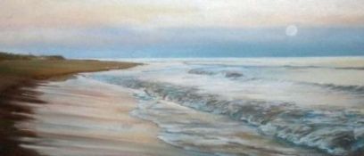 JILL OLENSKI, SIGNED, CHALK AND PASTEL, Dusk Ebb and Flow, Thornham, 10” x 20”