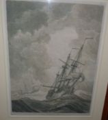 AFTER W VANDERVELD, ENGRAVED BY E KIRKALL, ANTIQUE SEPIA ENGRAVING, A Sea Piece, 16” x 12” (A/F)