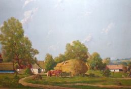 JOSEPH HARENCZ, SIGNED, OIL ON CANVAS, Hungarian Landscape with Farmstead, 23” x 35”