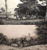 D J ROBERTSON, SIGNED IN PENCIL TO MARGIN, TWO ETCHINGS, The Logging Team; and Landscape with View