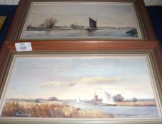 ARTHUR A PANK, SIGNED, PAIR OF OILS, Broads Views, 5 ½” x 11” (2)