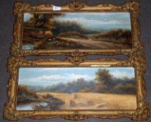 CHARLES HENRY PASSEY, SIGNED, PAIR OF OILS ON BOARD, Harvest Field and Country Landscape, 7 ½” x