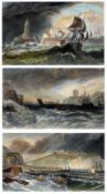AFTER J M W TURNER, ENGRAVED BY T LUPTON, SET OF FIVE MID-19TH CENTURY HAND COLOURED MEZZOTINTS,
