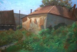ZLAVIC, SIGNED PASTEL, Hungarian Landscape with Buildings, 13” x 19”