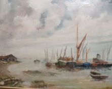 D PIPER, SIGNED, OIL, Boats Moored in an Estuary, 23” x 29”