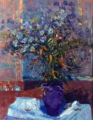 GEOFFREY CHATTEN, SIGNED, OIL, Still Life Study of Mixed Flowers in a Vase, 30” x 24”
