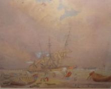 FOLLOWER OF WILLIAM JOY, PENCIL AND WATERCOLOUR, Inscribed to mount “Yarmouth Beach”, 13 ½” x 17”