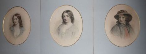 AFTER C BAXTER, ENGRAVED BY F HULL, GROUP OF THREE OVAL HAND COLOURED ENGRAVINGS, Female