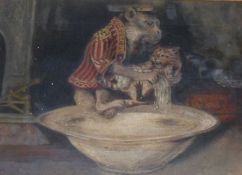 UNSIGNED, 19TH CENTURY, OIL, Monkey and Kitten, 6” x 8”