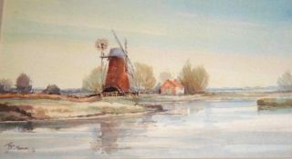 JASON PARTNER, SIGNED AND DATED ’73, WATERCOLOUR, “Mill on the River Ant”, 9 ½” x 16”