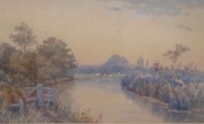 B J OTTEWELL, SIGNED AND DATED 1879, WATERCOLOUR, River Scene, 11” x 17”