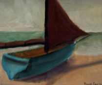KENNETH LAWSON, SIGNED, OIL, Inscribed verso “The Deserted Boat, Cornwall 1942”, 7” x 9”