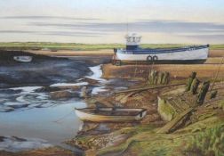 ANNETTE HANKIN, SIGNED AND DATED ’00, PASTEL, “Light and Shade, Brancaster Straithe, Norfolk” (see