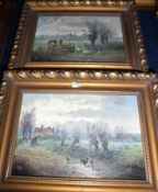 JOHN MACE, MONOGRAMMED, PAIR OF OILS, Country Landscapes, 3” x 5” (2)