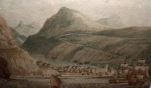 ATTRIBUTED TO I CLARK, ANTIQUE COLOURED AQUATINT CIRCA 1800, “Saint Helena”, 16 ½” x 24 ½”