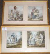 19TH CENTURY, INDIAN SCHOOL, FOUR WATERCOLOURS IN TWO FRAMES, Figure Subjects, each approximately 6”