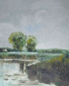 OLIVIA GREGOR PEARSE, SIGNED AND DATED 1948 VERSO, OIL ON METAL, Inscribed “Summer Rain Trout River,