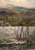 J S WEBSTER, SIGNED, TWO WATERCOLOURS, “Overlooking the River Dove Towards Bunster Hill” and “