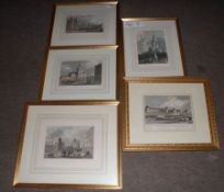 GROUP OF FIVE ANTIQUE HAND COLOURED ENGRAVINGS, Topographical Views, assorted sizes (5)