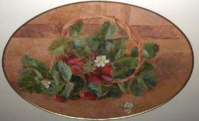 JACQUELINE RIZVI, INITIALLED AND DATED ’83, WATERCOLOUR, “Oval Still Life: Strawberries and Leaves”,
