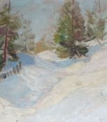 GEORGES A TROXLER, SIGNED, OIL, Winter Landscape, 9” x8”