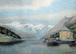 E J PARKINSON, SIGNED, WATERCOLOUR, Inscribed verso “Olvik, Hardanger Fjord”, 10” x 14”