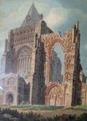 ATTRIBUTED TO THOMAS LOUND, WATERCOLOUR, “Crowland Abbey”, 12” x 10”