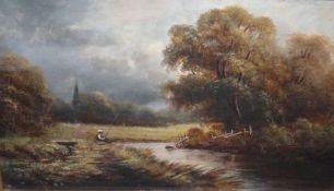 W BARRADELL, INITIALLED, OIL, Inscribed verso “Near Bakewell, Derbyshire 1888”, 9” x 15”