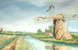BRIAN LECKIE, SIGNED AND DATED 1984, OIL, Inscribed verso “Marsh Mill River Bure”, 11 ½” x 15”