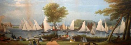 AFTER C L MURSEY, CHROMOLITHOGRAPH, “Wroxham Regatta 1868” (see further details verso), 11” x 28” (