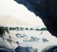 NEIL S HOPKINS, SIGNED AND DATED 1984, WATERCOLOUR, Coastal View from a Cove, 9 ½” x 9 ½”