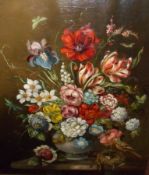 ADRIAN HOFFMAN, SIGNED, OIL, Still Life Study of Mixed Flowers in a Vase with Bird and Bird Nest