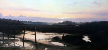 CHRISTINE SLADE, SIGNED AND DATED 1992, PASTEL, “Sunset Over Fringinlhoe Marshes”, 8” x 17”