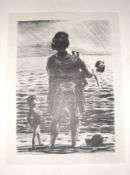 JOHN REAY, SIGNED IN PENCIL TO MARGIN, BLACK AND WHITE ARTISTS PROOF, Family on a Beach, 18” x