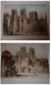 J ALPHEGE BREWER, A PACKET OF FIVE SIGNED COLOURED ETCHINGS (LIMITED EDITIONS), “York Minster”, each
