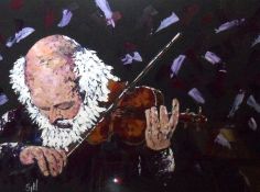 STEVE HEMINGWAY, INITIALLED, OIL, Violinist, 20” x 29”