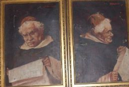 J E HANDLEY, SIGNED, PAIR OF OILS, Monk Reading, 11 ½” x 7 ½” (2)