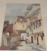 L NEWTON, SIGNED AND DATED JULY 23RD ’84, WATERCOLOUR, Continental Street with Figures, 12 ½” x 8”