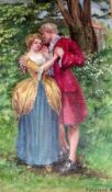 E HULLAND, SIGNED, WATERCOLOUR, Romantic Couple, 12” x 7” (mounted but unframed)