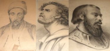 GROUP OF THREE 19TH CENTURY, PENCIL/CHARCOAL DRAWINGS, Head Studies, assorted sizes (3)