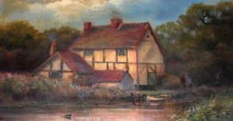 W H HUNT, SIGNED, MODERN OIL, Inscribed verso “Suffolk Cottage Near Beccles”, 6” x 10”