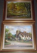 M DAISLEY, SIGNED AND DATED 1987, PAIR OF OILS, Village Scene and River Landscape, 16” x 20” (2)
