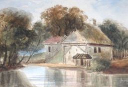 19TH CENTURY, ENGLISH SCHOOL, WATERCOLOUR, River Scene with Building, 6 ½” x 9”